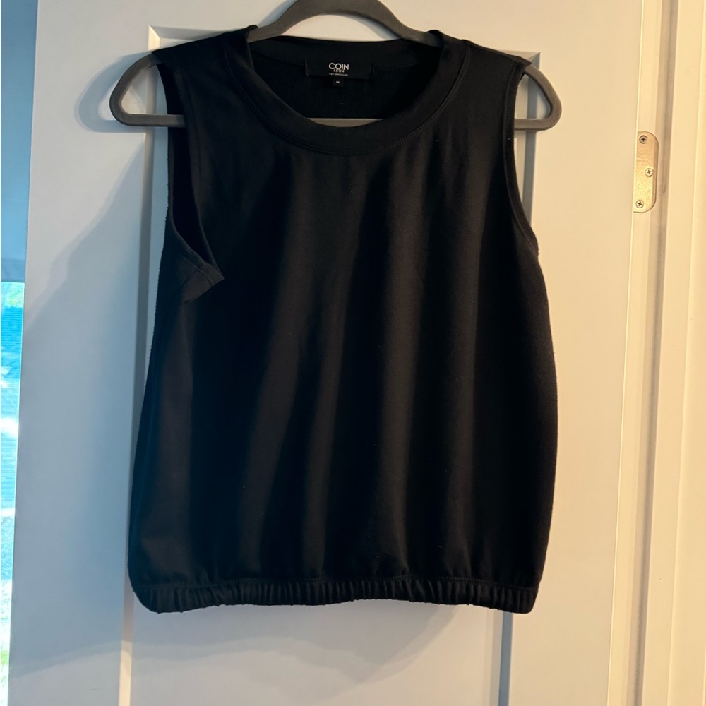 COIN Black Sleeveless Cotton Tee with Banded Bottom